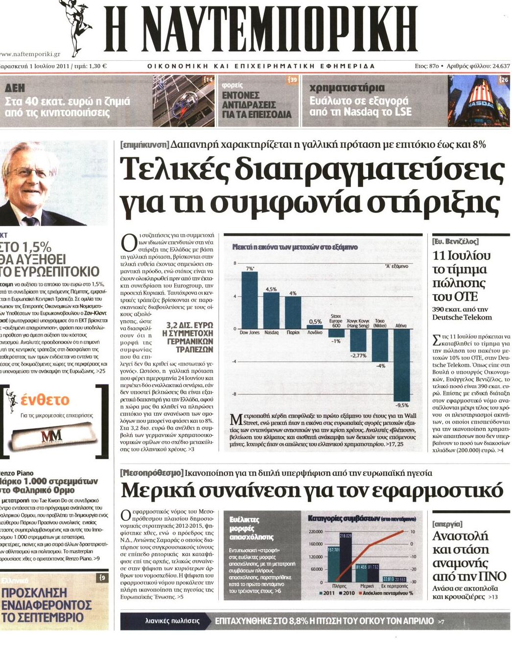 Εξώφυλο εφημερίδας ΝΑΥΤΕΜΠΟΡΙΚΗ 2011-07-01