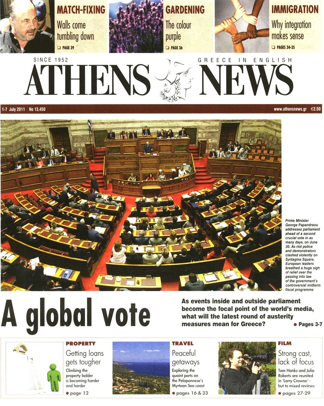 Εξώφυλο εφημερίδας ATHENS  NEWS 2011-07-01