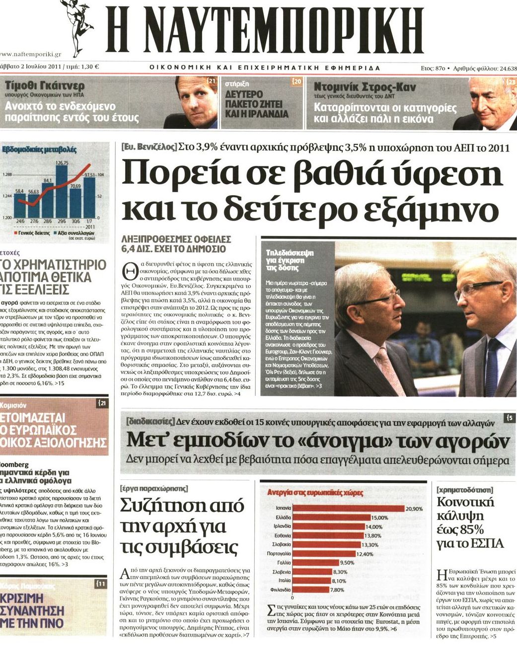 Εξώφυλο εφημερίδας ΝΑΥΤΕΜΠΟΡΙΚΗ 2011-07-02