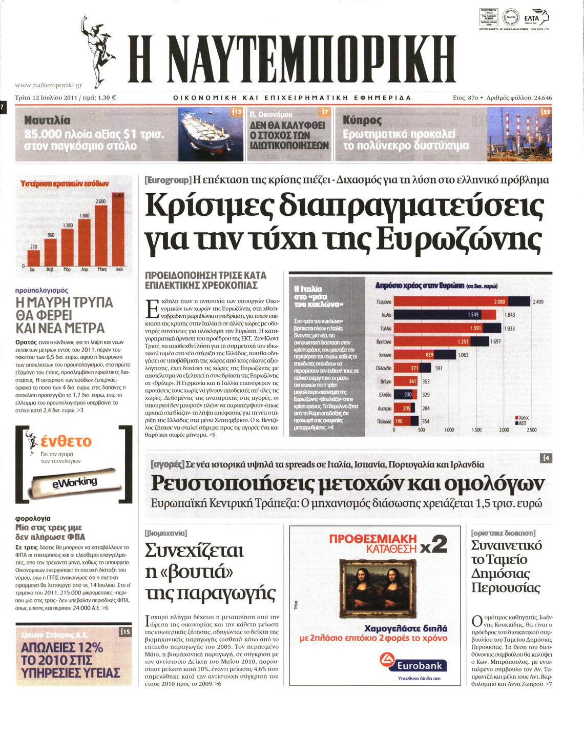 Εξώφυλο εφημερίδας ΝΑΥΤΕΜΠΟΡΙΚΗ 2011-07-12