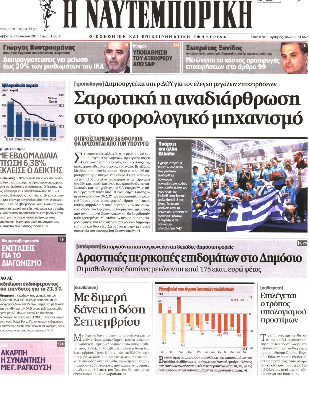 Εξώφυλο εφημερίδας ΝΑΥΤΕΜΠΟΡΙΚΗ 2011-07-30