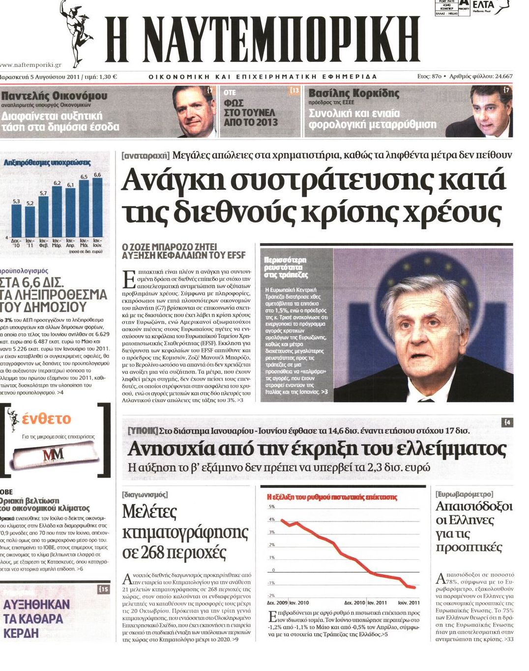 Εξώφυλο εφημερίδας ΝΑΥΤΕΜΠΟΡΙΚΗ 2011-08-05