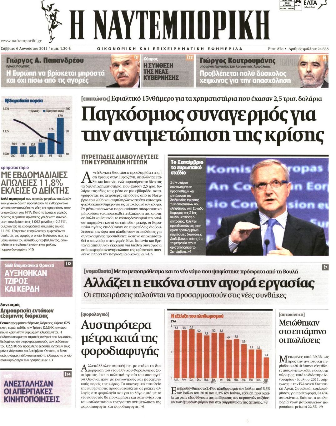 Εξώφυλο εφημερίδας ΝΑΥΤΕΜΠΟΡΙΚΗ 2011-08-06
