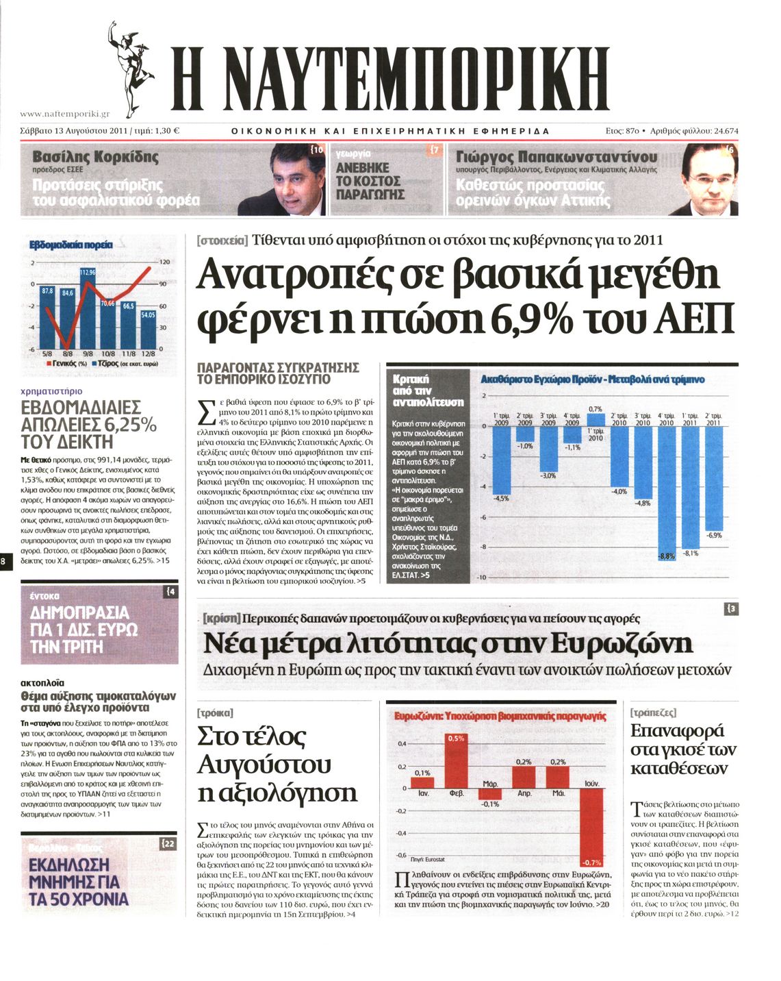 Εξώφυλο εφημερίδας ΝΑΥΤΕΜΠΟΡΙΚΗ 2011-08-13