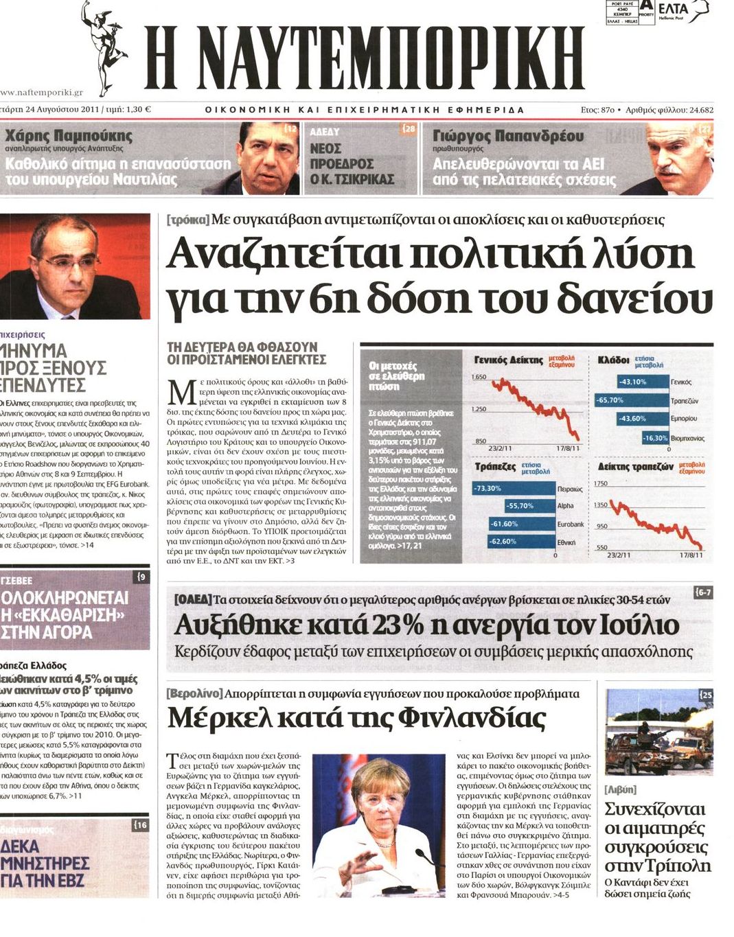 Εξώφυλο εφημερίδας ΝΑΥΤΕΜΠΟΡΙΚΗ 2011-08-24