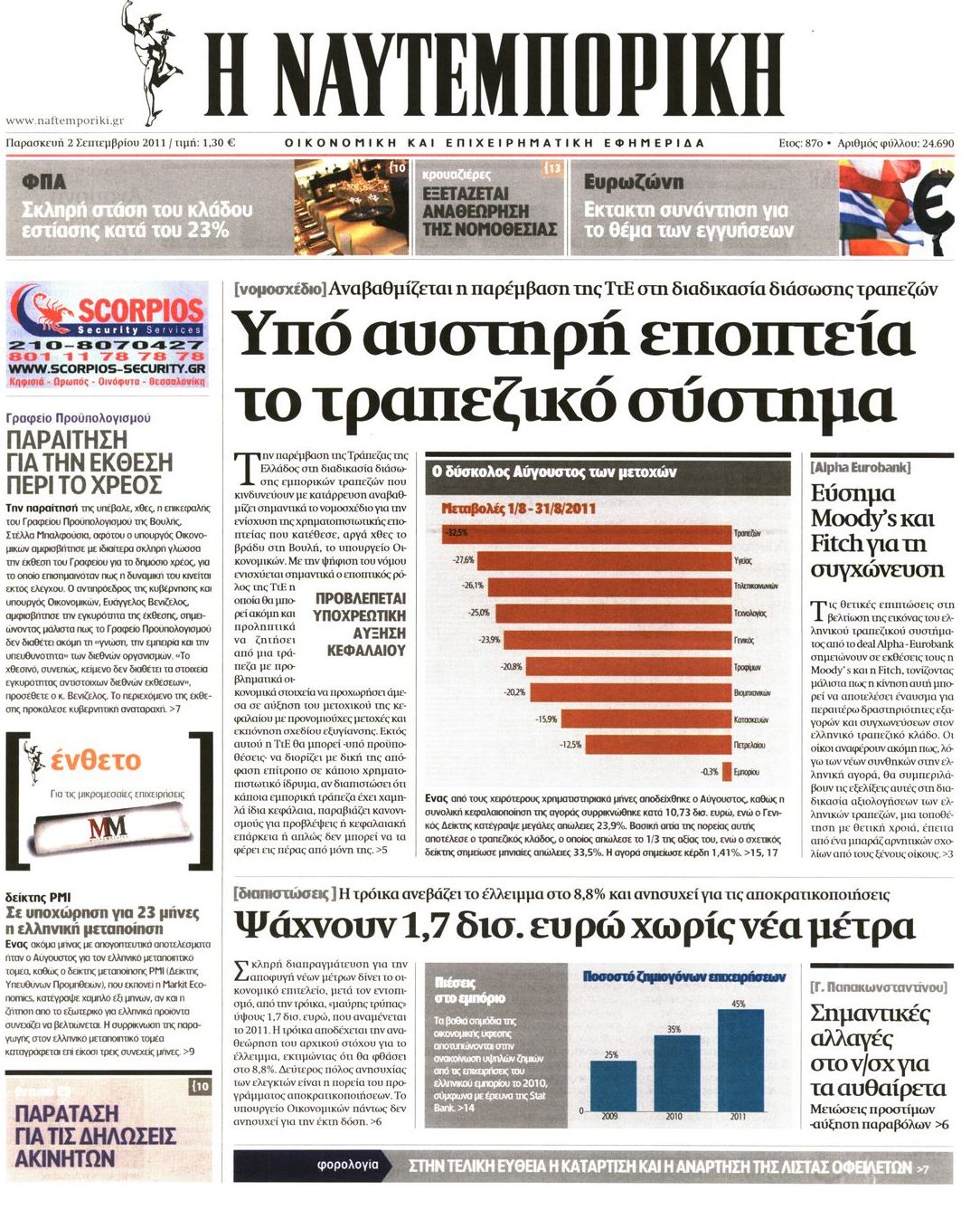 Εξώφυλο εφημερίδας ΝΑΥΤΕΜΠΟΡΙΚΗ 2011-09-02