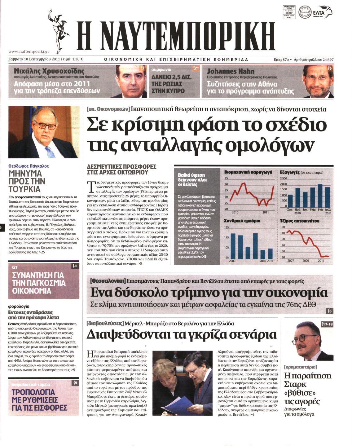 Εξώφυλο εφημερίδας ΝΑΥΤΕΜΠΟΡΙΚΗ 2011-09-10