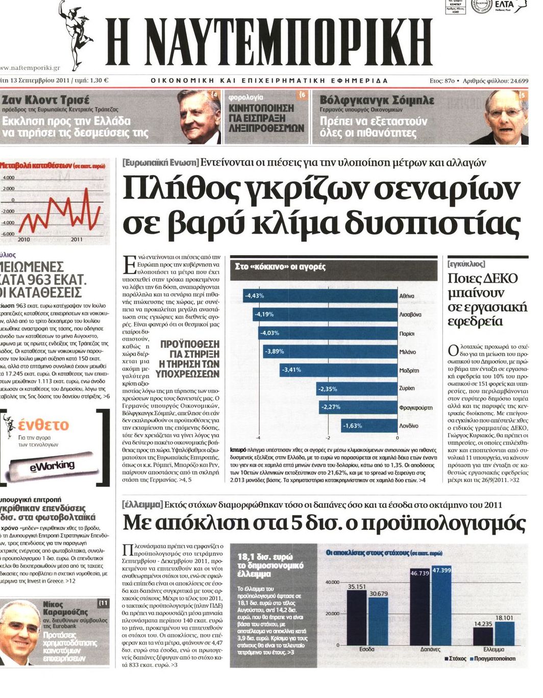 Εξώφυλο εφημερίδας ΝΑΥΤΕΜΠΟΡΙΚΗ 2011-09-13