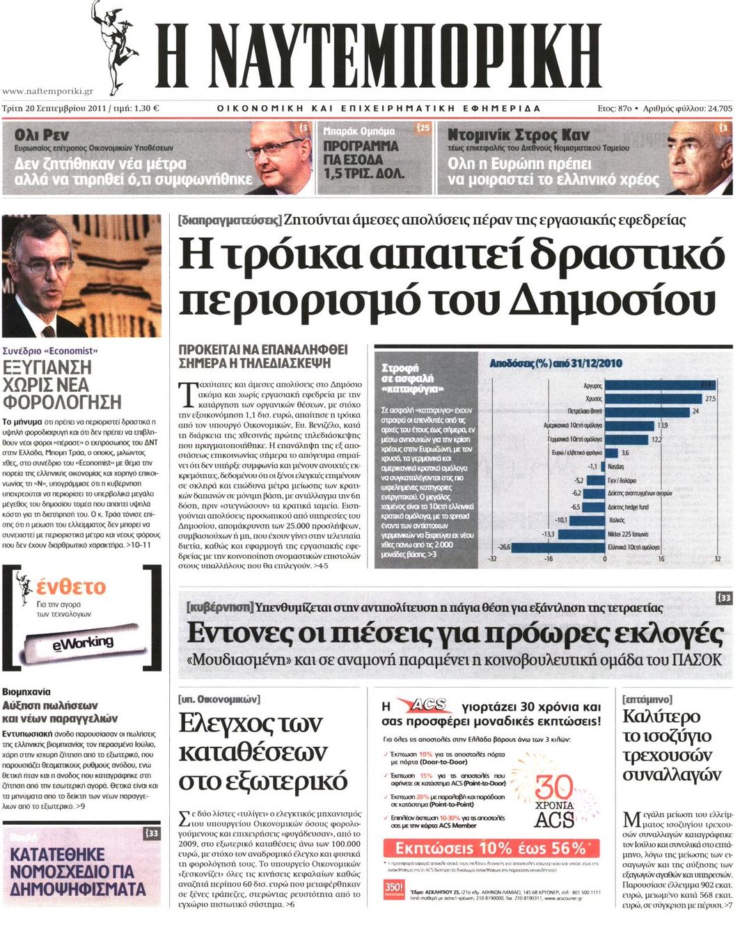 Εξώφυλο εφημερίδας ΝΑΥΤΕΜΠΟΡΙΚΗ 2011-09-20