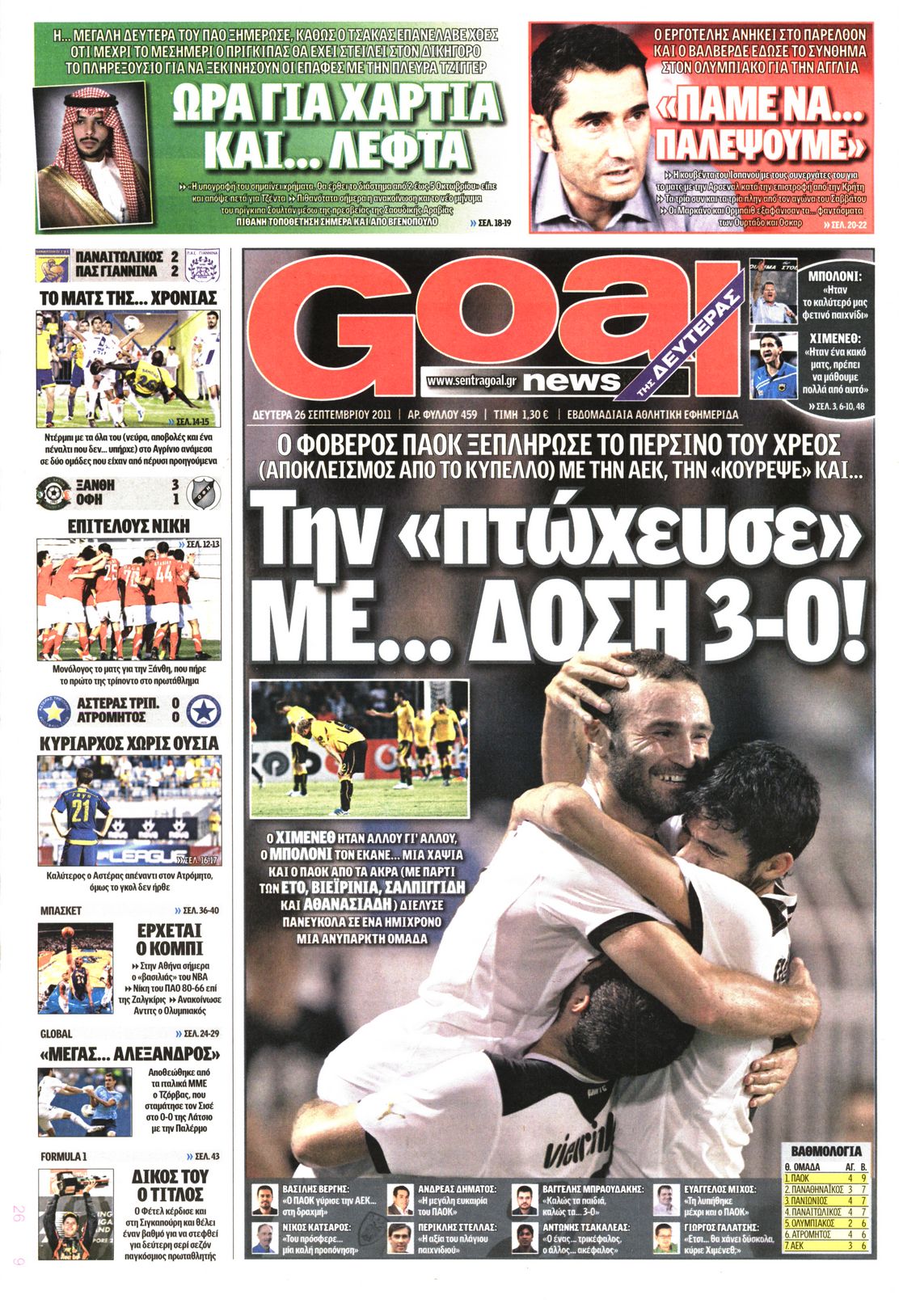 Εξώφυλο εφημερίδας GOAL 2011-09-26