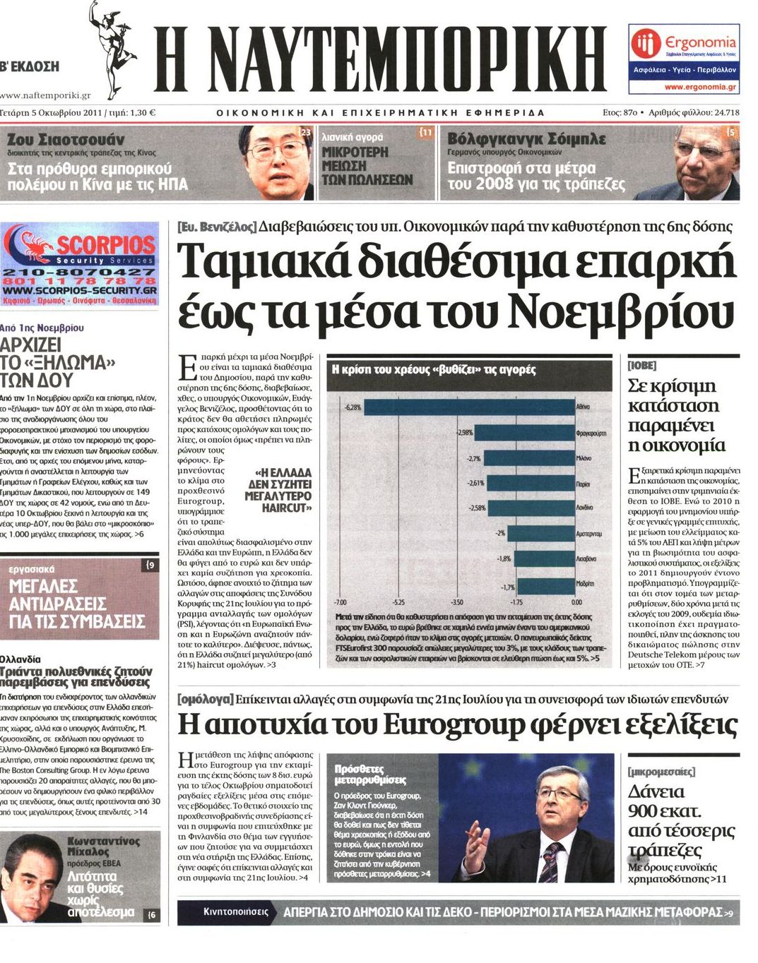 Εξώφυλο εφημερίδας ΝΑΥΤΕΜΠΟΡΙΚΗ 2011-10-05
