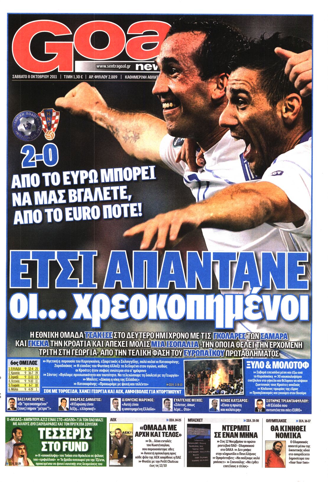 Εξώφυλο εφημερίδας GOAL 2011-10-08