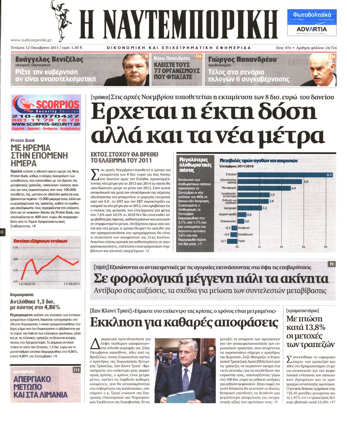 Εξώφυλο εφημερίδας ΝΑΥΤΕΜΠΟΡΙΚΗ 2011-10-12
