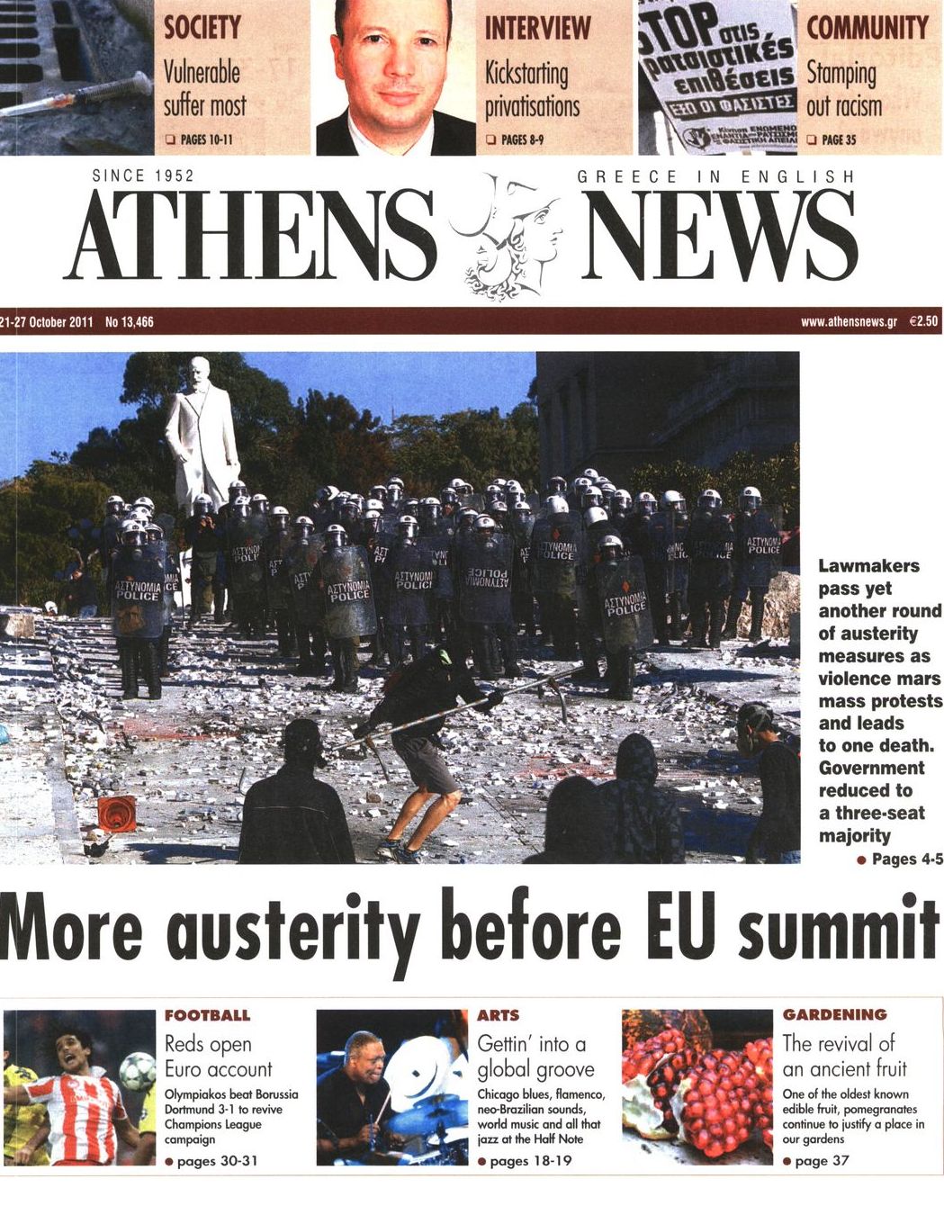 Εξώφυλο εφημερίδας ATHENS  NEWS 2011-10-21
