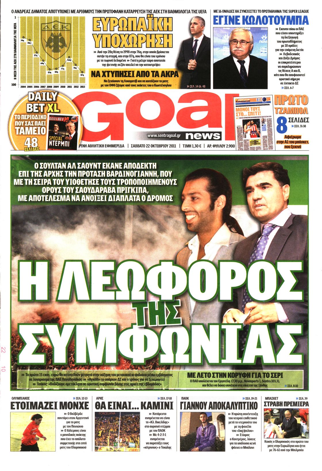 Εξώφυλο εφημερίδας GOAL 2011-10-22