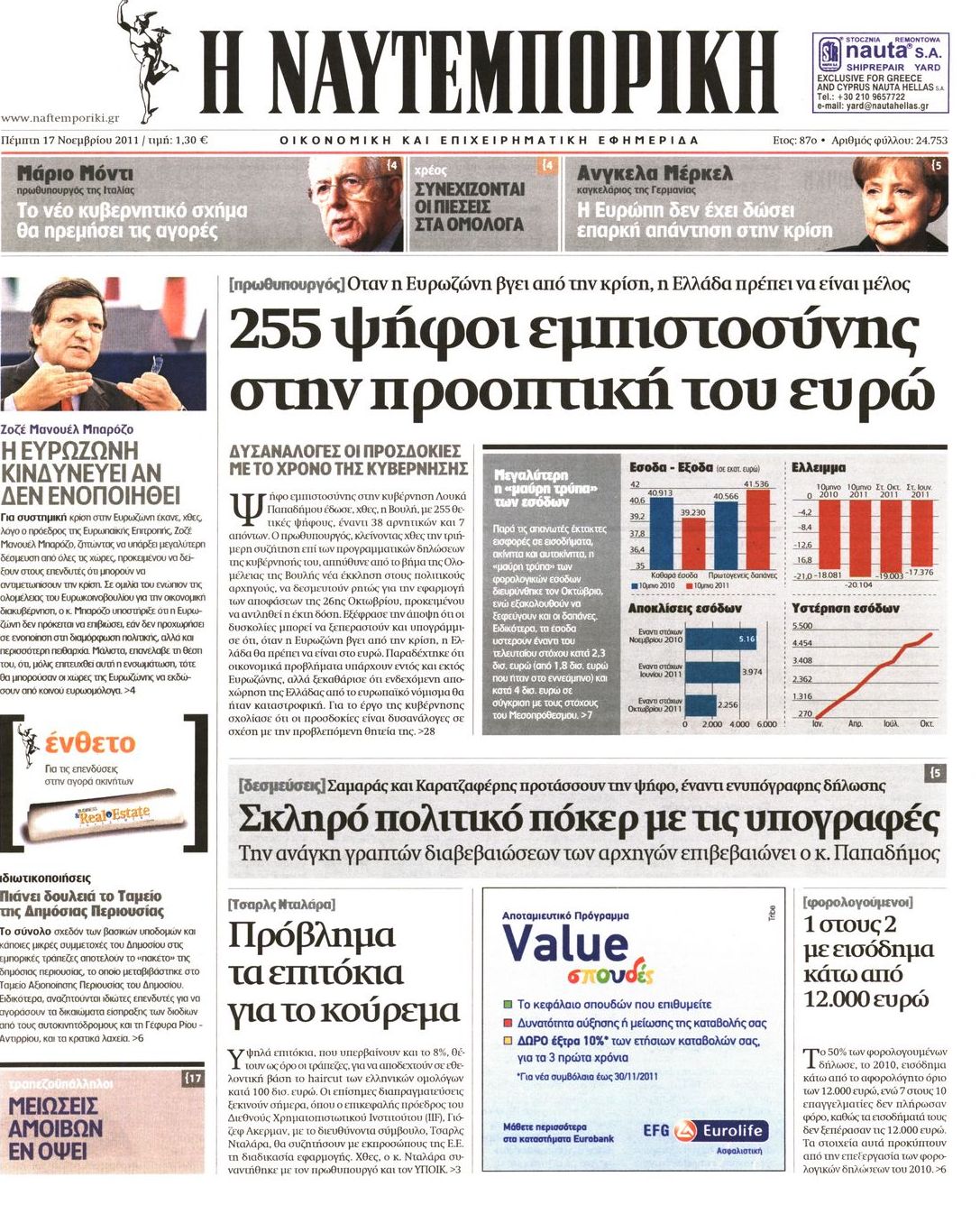Εξώφυλο εφημερίδας ΝΑΥΤΕΜΠΟΡΙΚΗ 2011-11-17