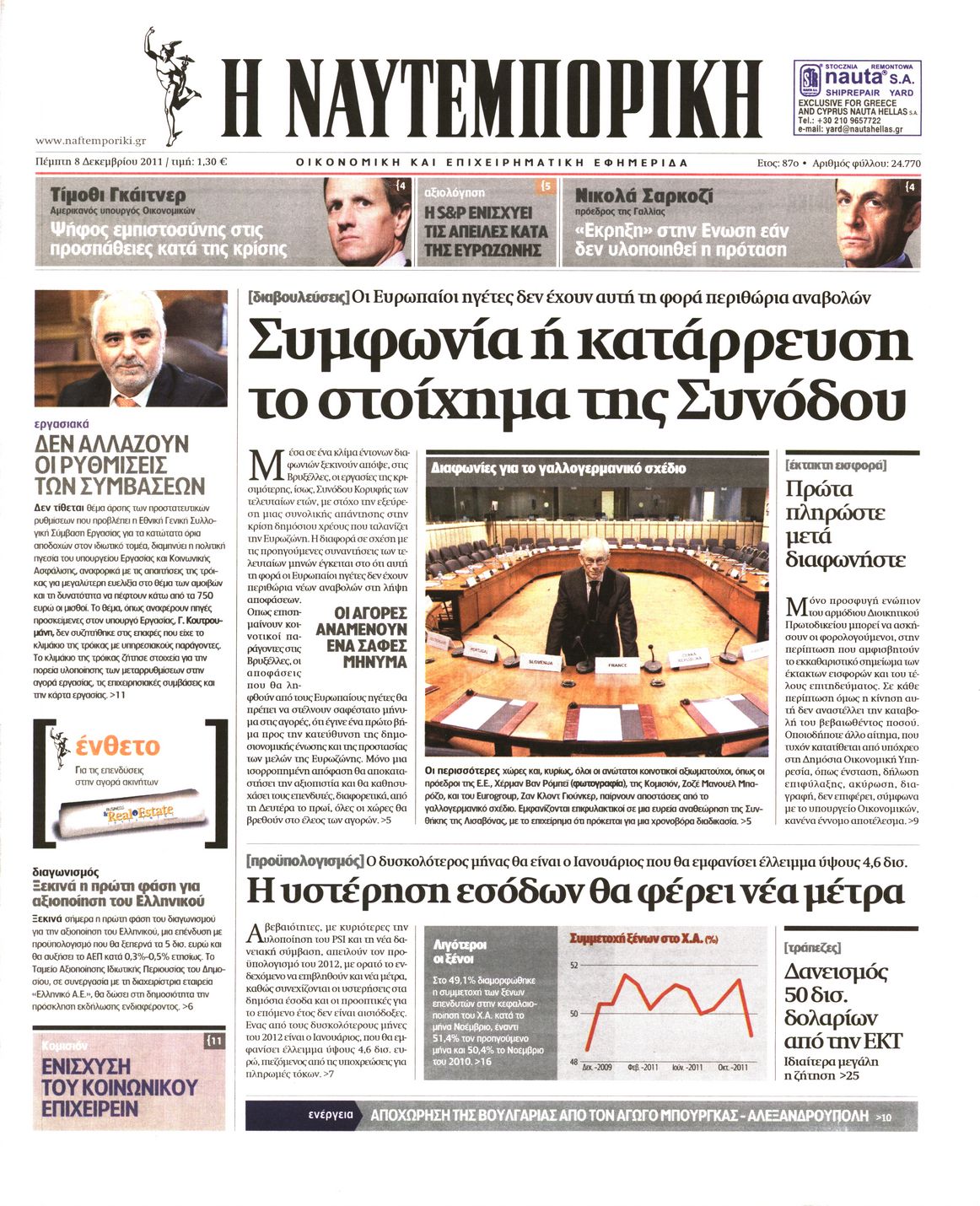 Εξώφυλο εφημερίδας ΝΑΥΤΕΜΠΟΡΙΚΗ 2011-12-08