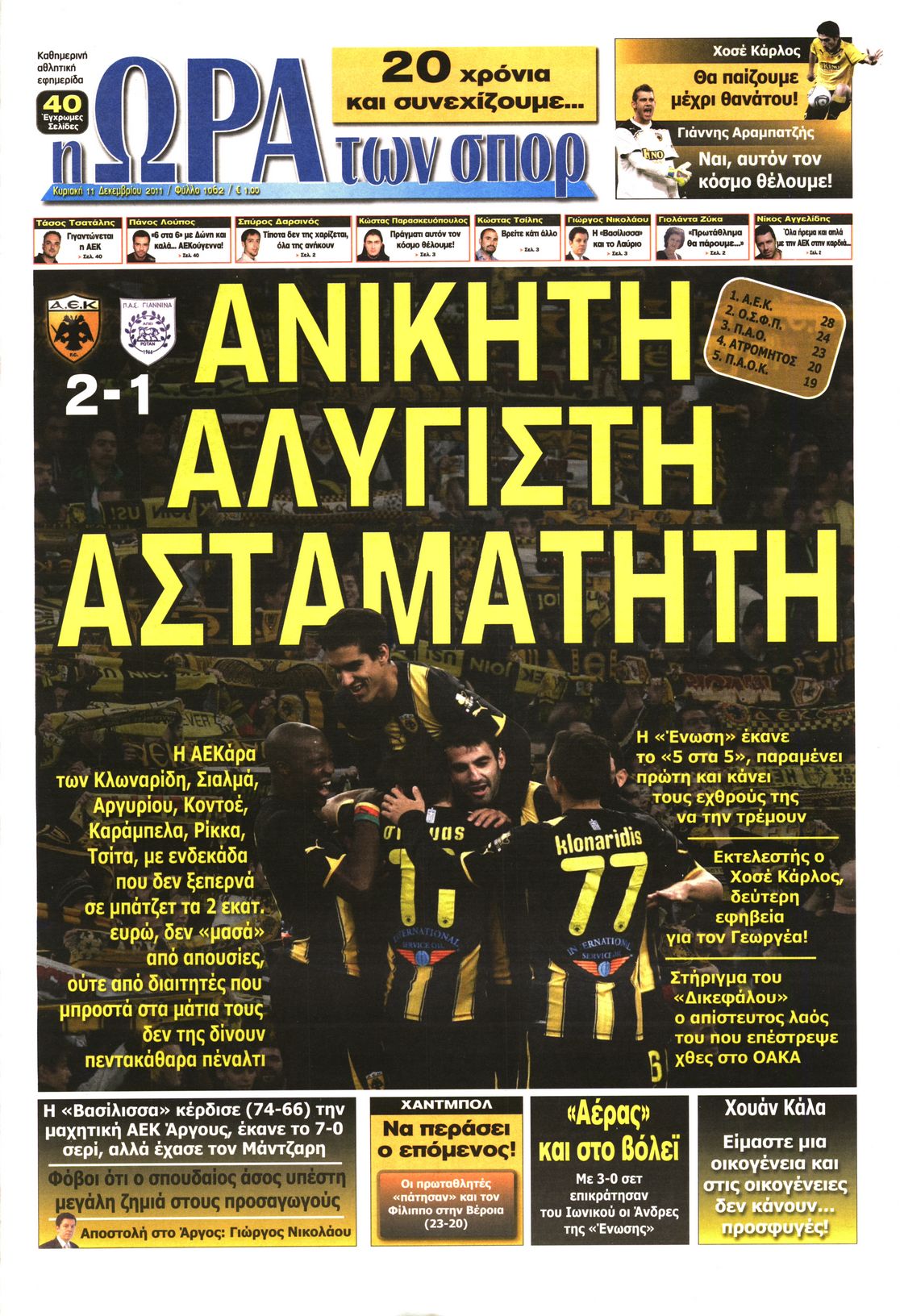 Εξώφυλο εφημερίδας ΩΡΑ ΓΙΑ ΣΠΟΡ 2011-12-11