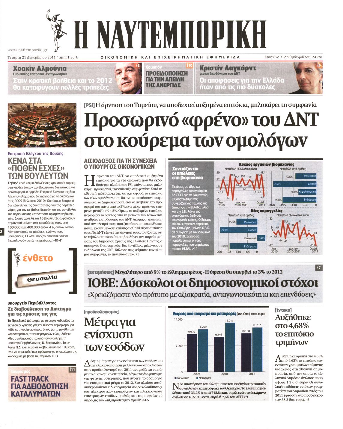 Εξώφυλο εφημερίδας ΝΑΥΤΕΜΠΟΡΙΚΗ 2011-12-21