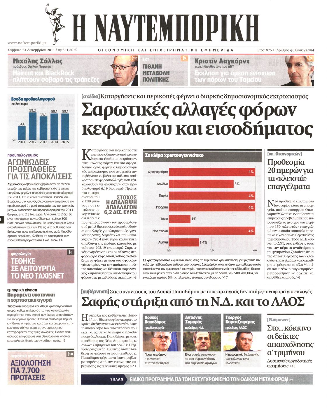 Εξώφυλο εφημερίδας ΝΑΥΤΕΜΠΟΡΙΚΗ 2011-12-24