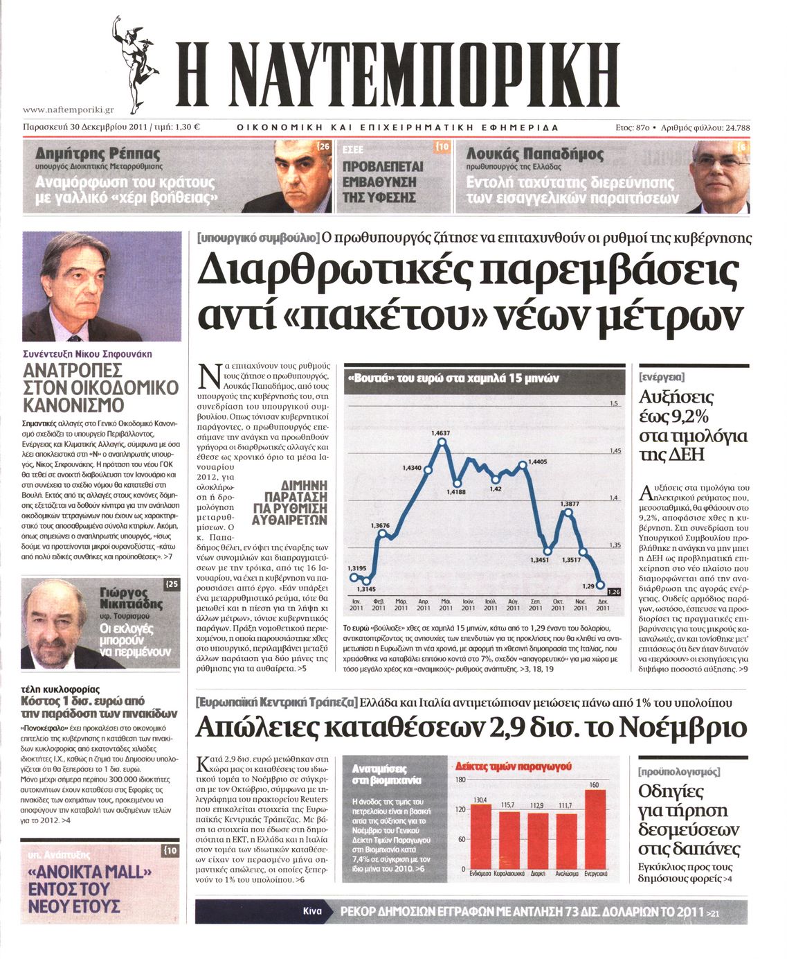 Εξώφυλο εφημερίδας ΝΑΥΤΕΜΠΟΡΙΚΗ 2011-12-30