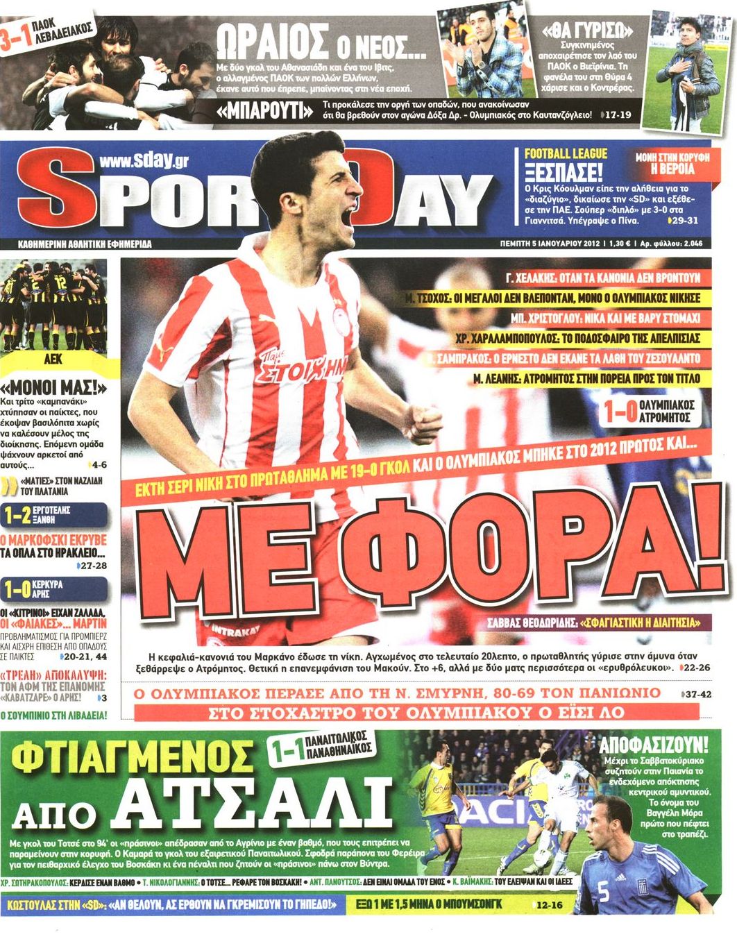 Εξώφυλο εφημερίδας SPORTDAY 2012-01-05
