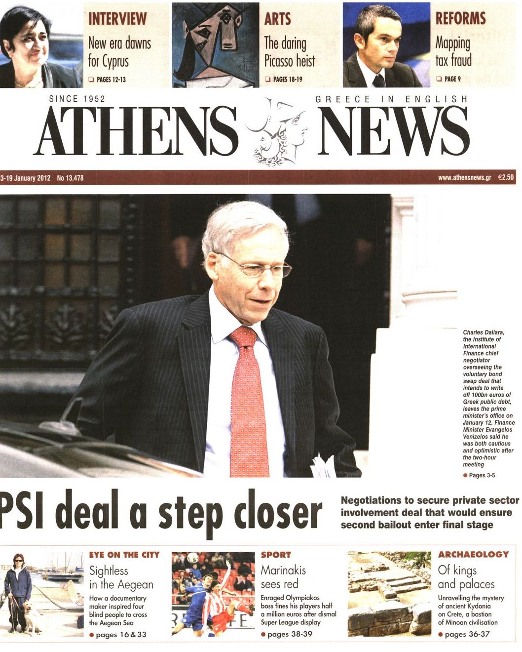 Εξώφυλο εφημερίδας ATHENS  NEWS 2012-01-13