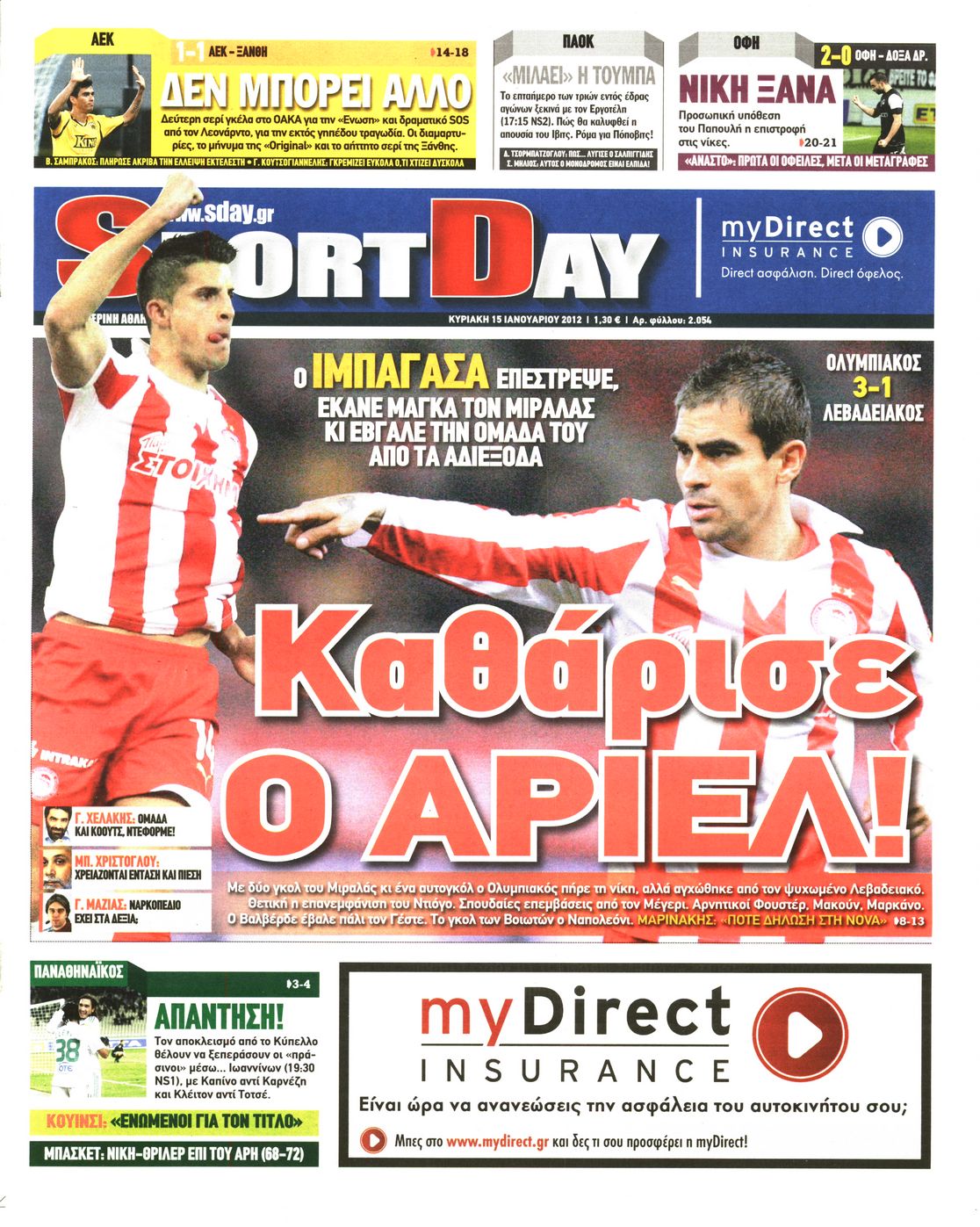 Εξώφυλο εφημερίδας SPORTDAY 2012-01-15