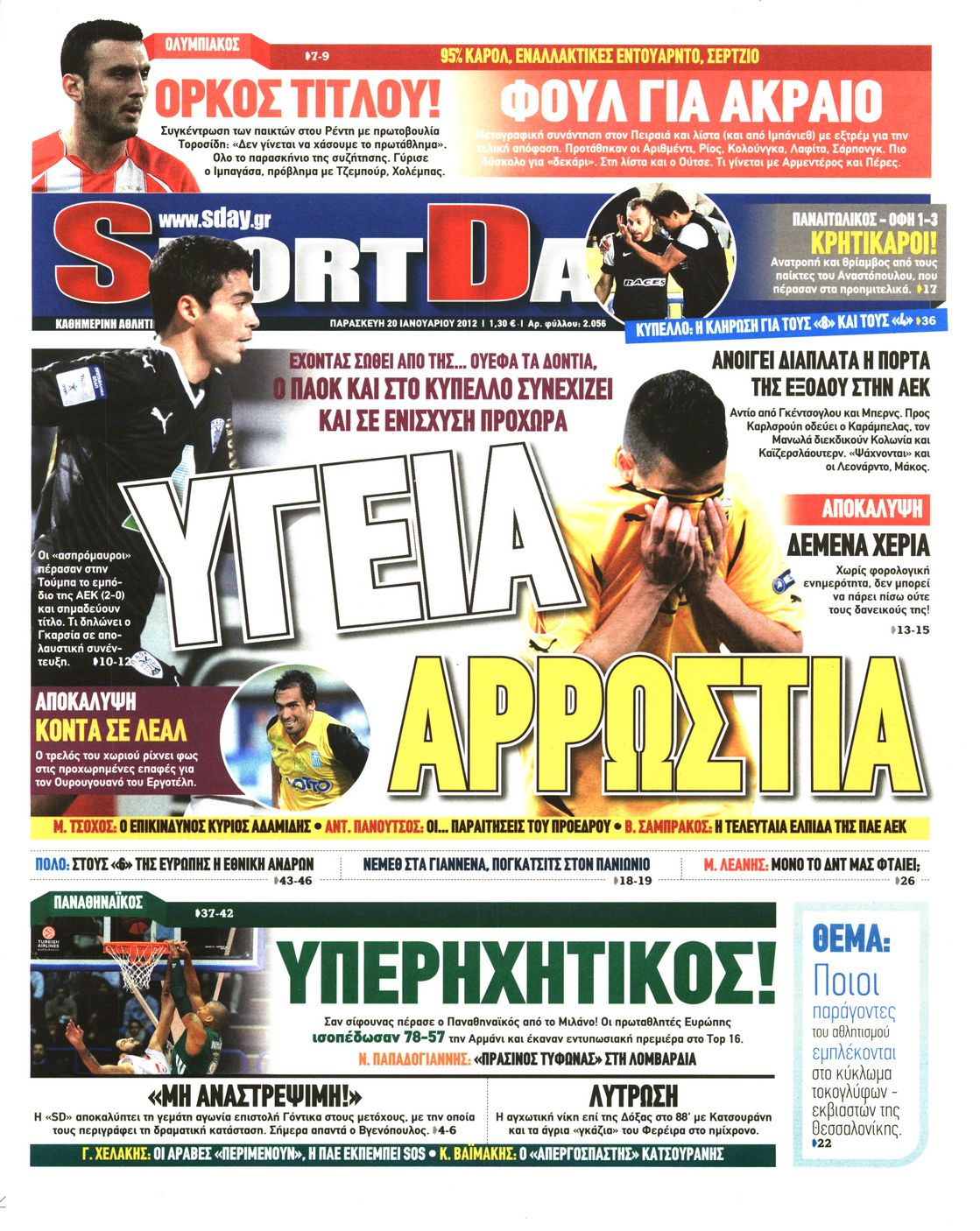 Εξώφυλο εφημερίδας SPORTDAY 2012-01-20