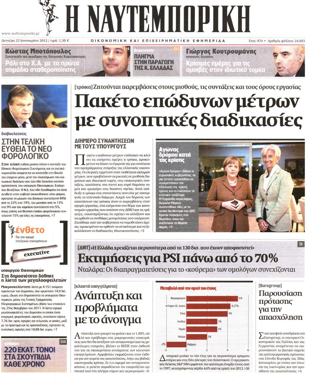 Εξώφυλο εφημερίδας ΝΑΥΤΕΜΠΟΡΙΚΗ 2012-01-23