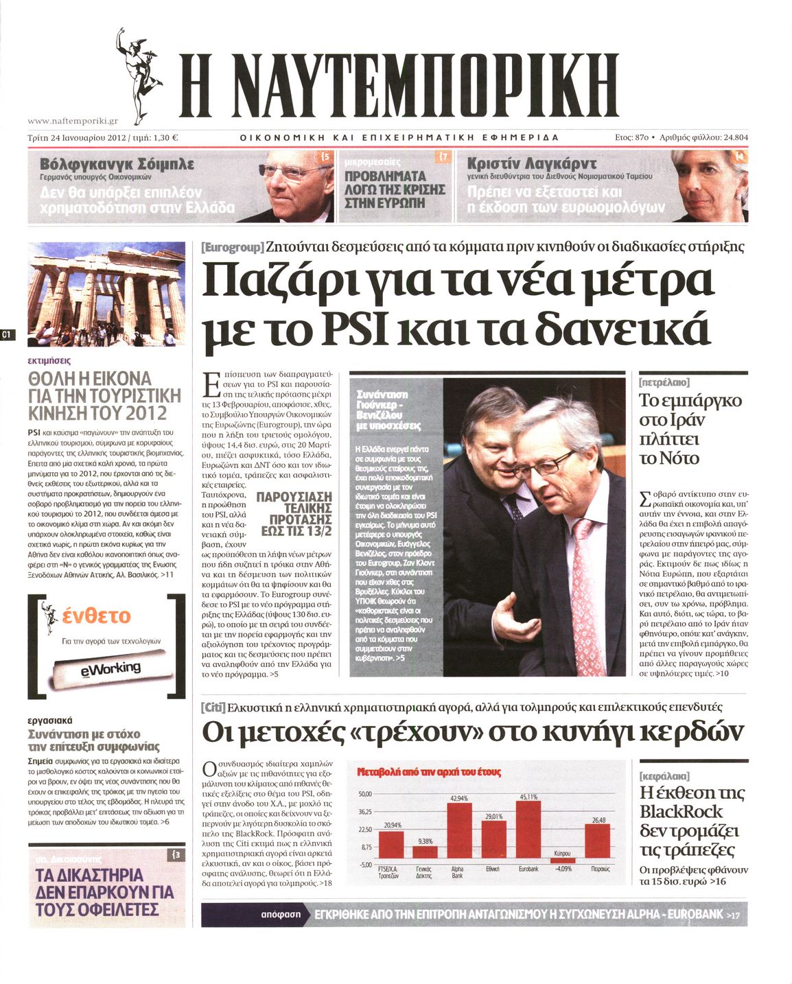 Εξώφυλο εφημερίδας ΝΑΥΤΕΜΠΟΡΙΚΗ 2012-01-24