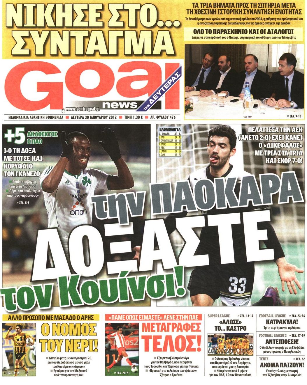 Εξώφυλο εφημερίδας GOAL 2012-01-30