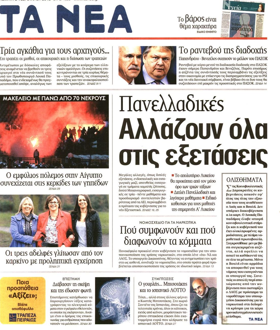 Εξώφυλο εφημερίδας ΤΑ ΝΕΑ 2012-02-02