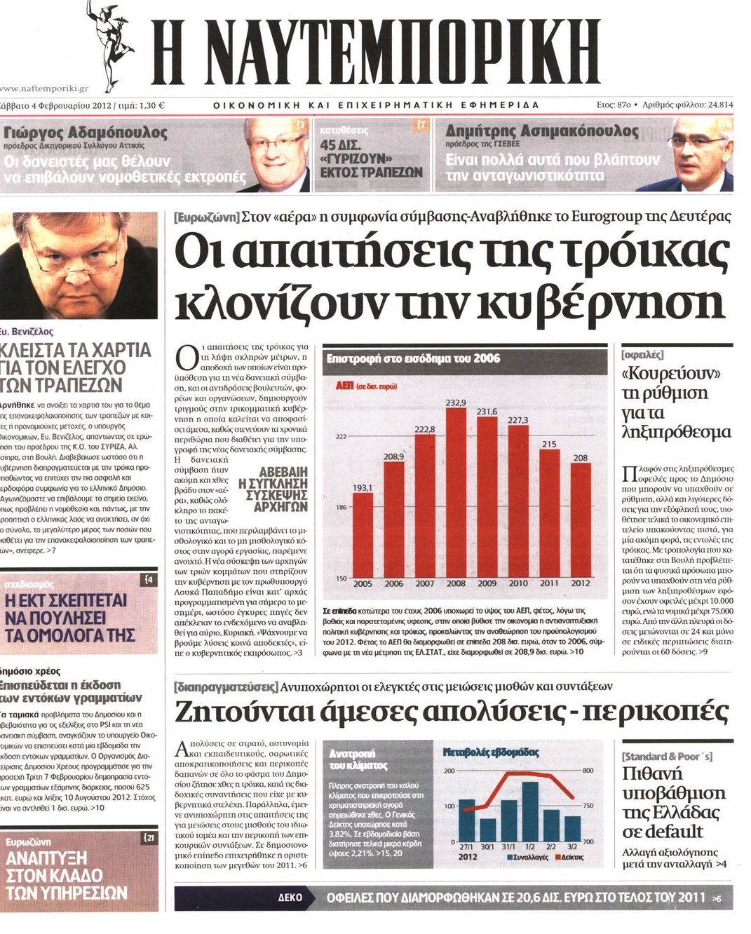 Εξώφυλο εφημερίδας ΝΑΥΤΕΜΠΟΡΙΚΗ 2012-02-04