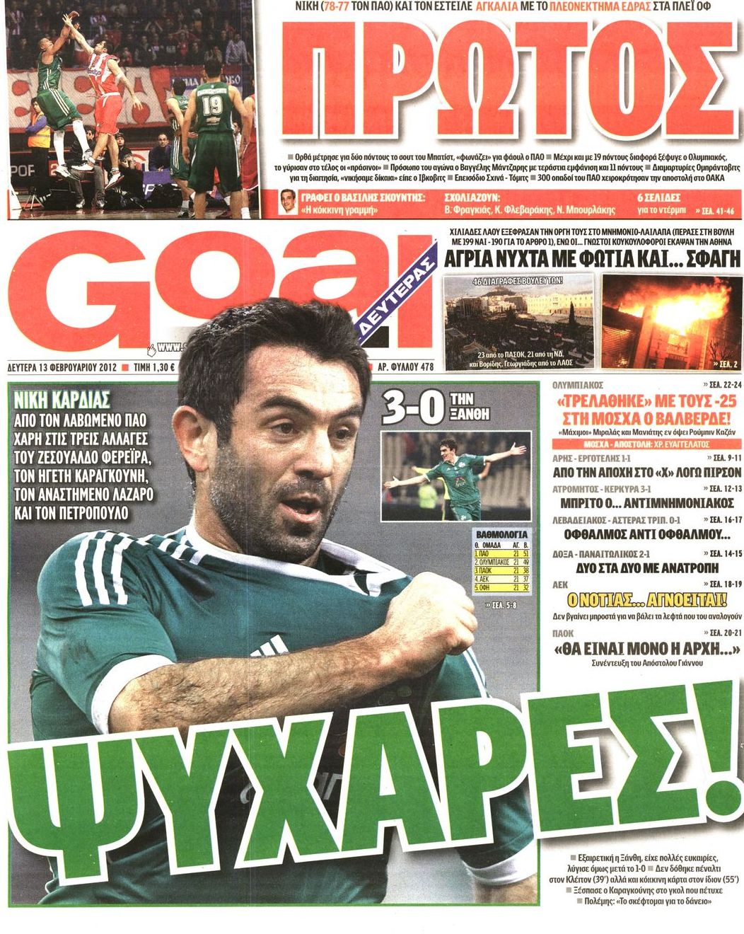 Εξώφυλο εφημερίδας GOAL 2012-02-13