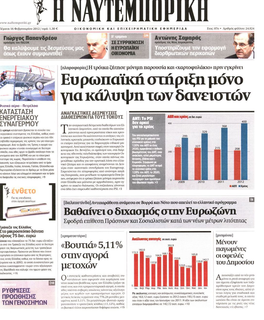 Εξώφυλο εφημερίδας ΝΑΥΤΕΜΠΟΡΙΚΗ 2012-02-16