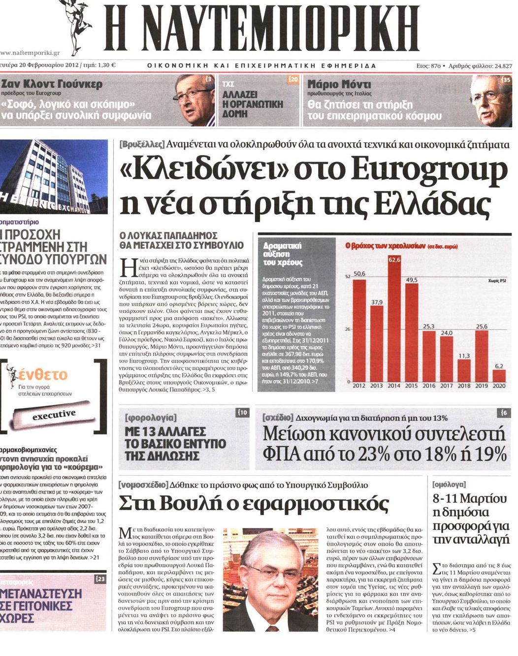 Εξώφυλο εφημερίδας ΝΑΥΤΕΜΠΟΡΙΚΗ 2012-02-20