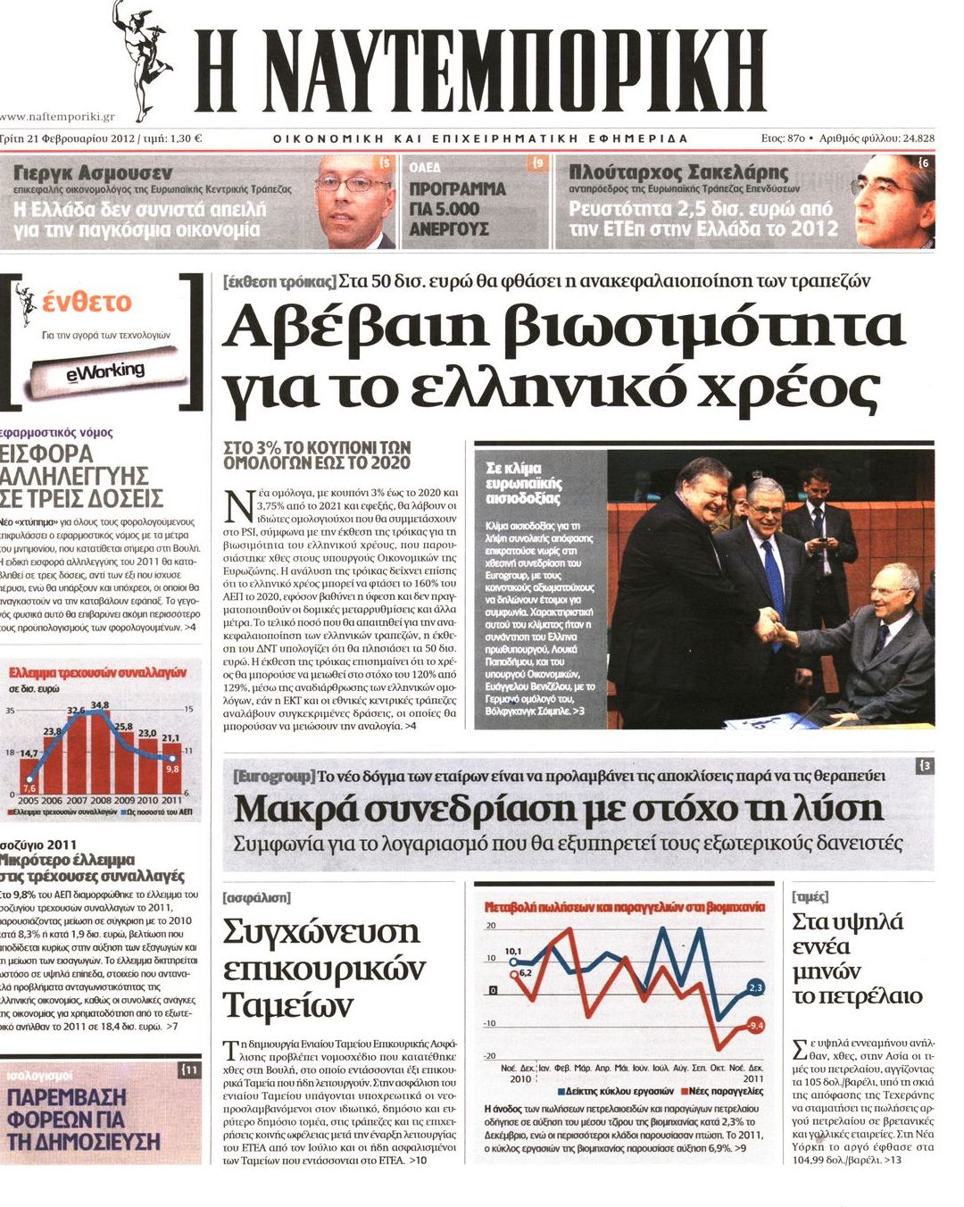 Εξώφυλο εφημερίδας ΝΑΥΤΕΜΠΟΡΙΚΗ 2012-02-21