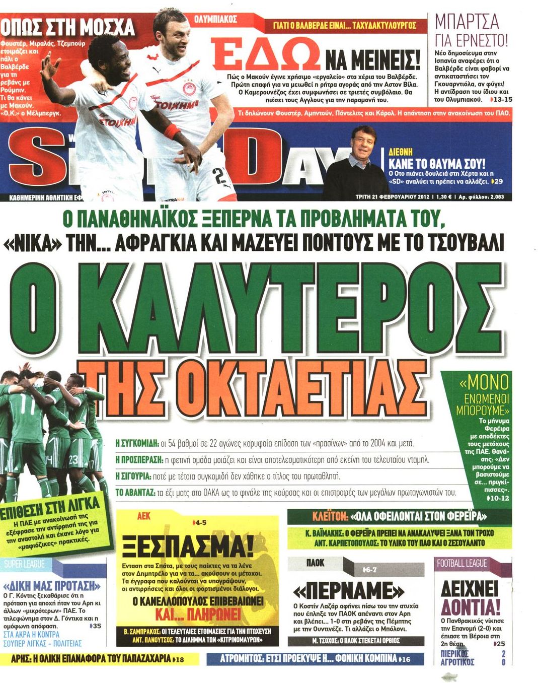 Εξώφυλο εφημερίδας SPORTDAY 2012-02-21