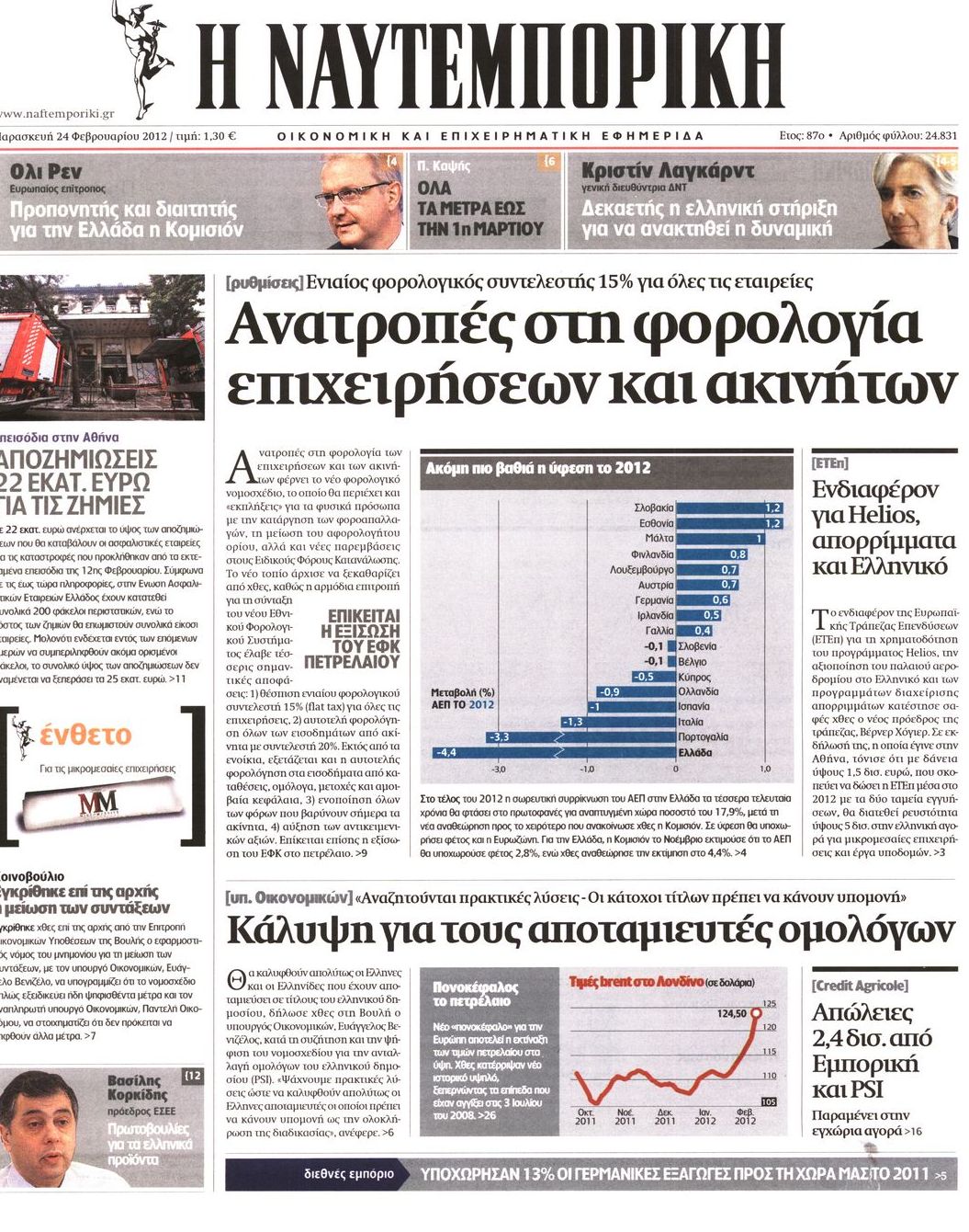 Εξώφυλο εφημερίδας ΝΑΥΤΕΜΠΟΡΙΚΗ 2012-02-24