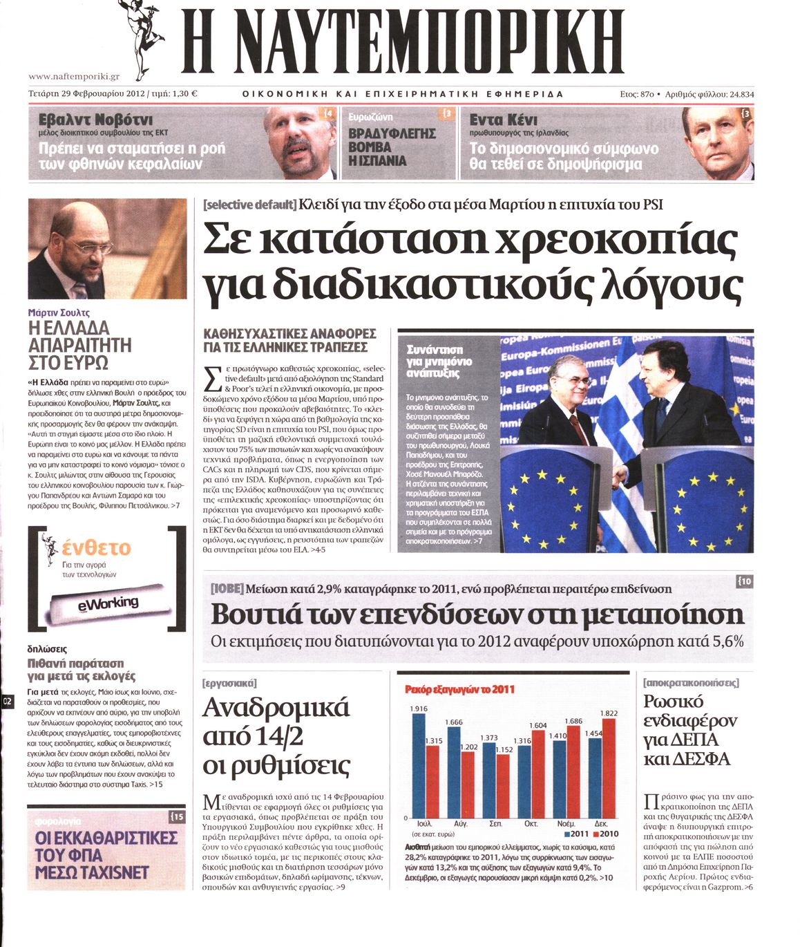 Εξώφυλο εφημερίδας ΝΑΥΤΕΜΠΟΡΙΚΗ 2012-02-29
