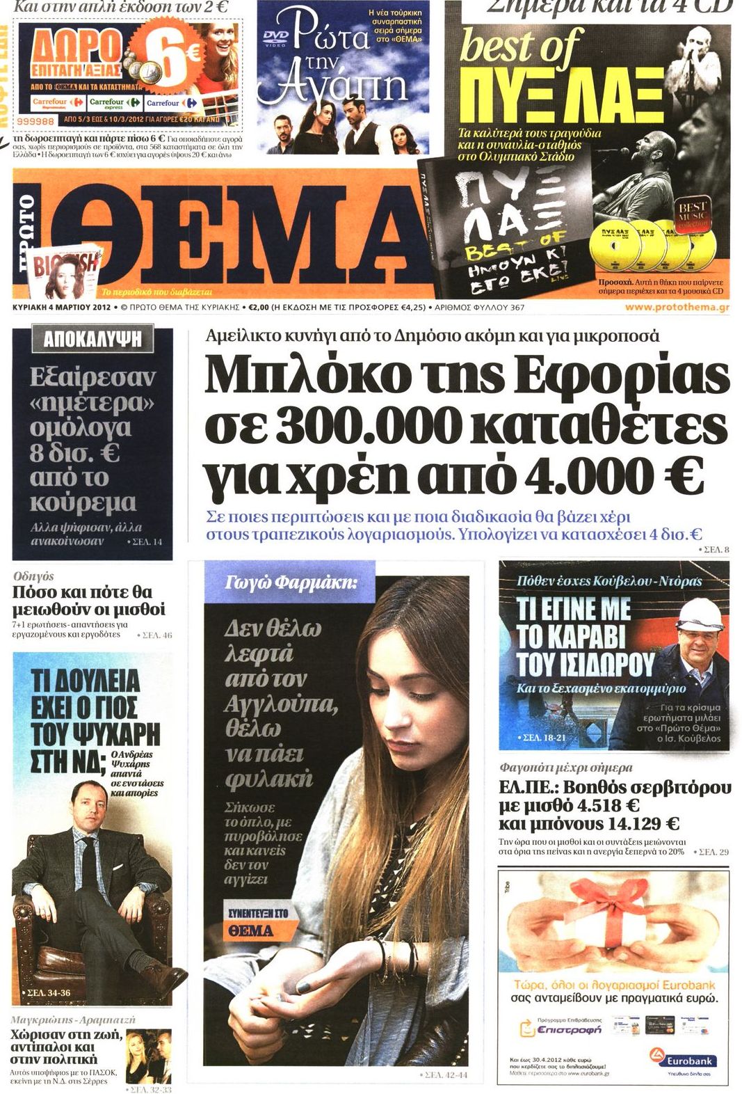 Εξώφυλο εφημερίδας ΠΡΩΤΟ ΘΕΜΑ 2012-03-04