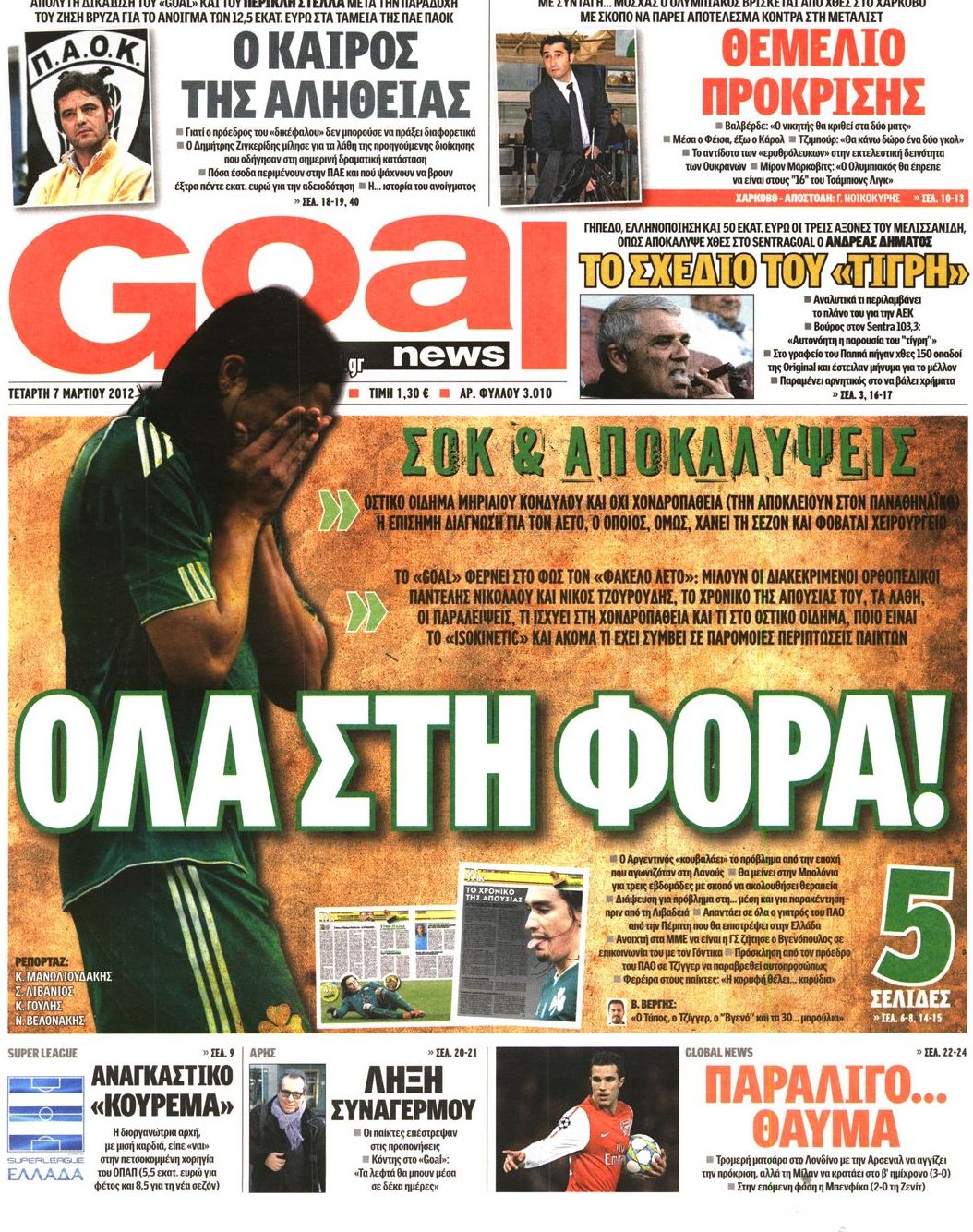 Εξώφυλο εφημερίδας GOAL 2012-03-07