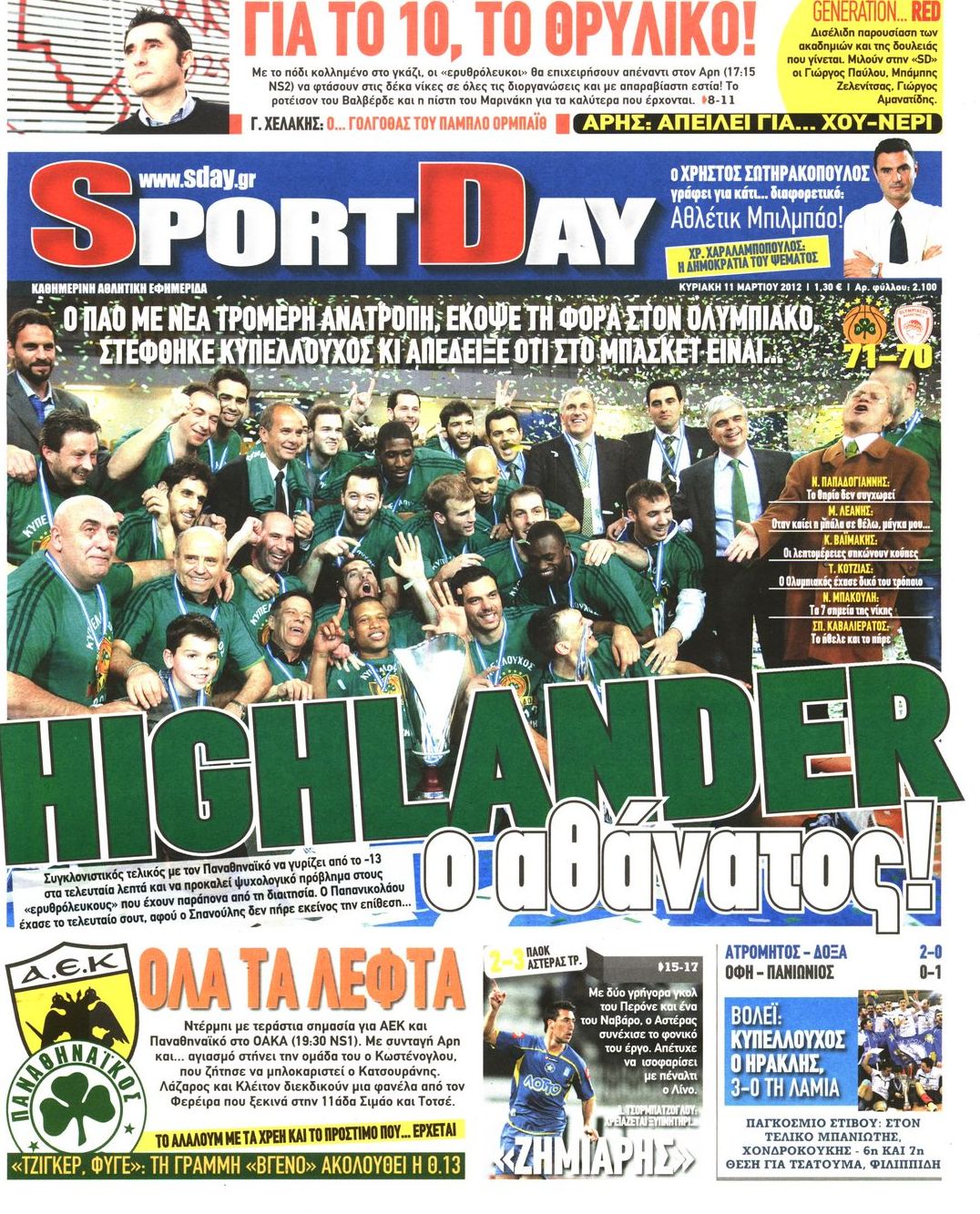 Εξώφυλο εφημερίδας SPORTDAY 2012-03-11
