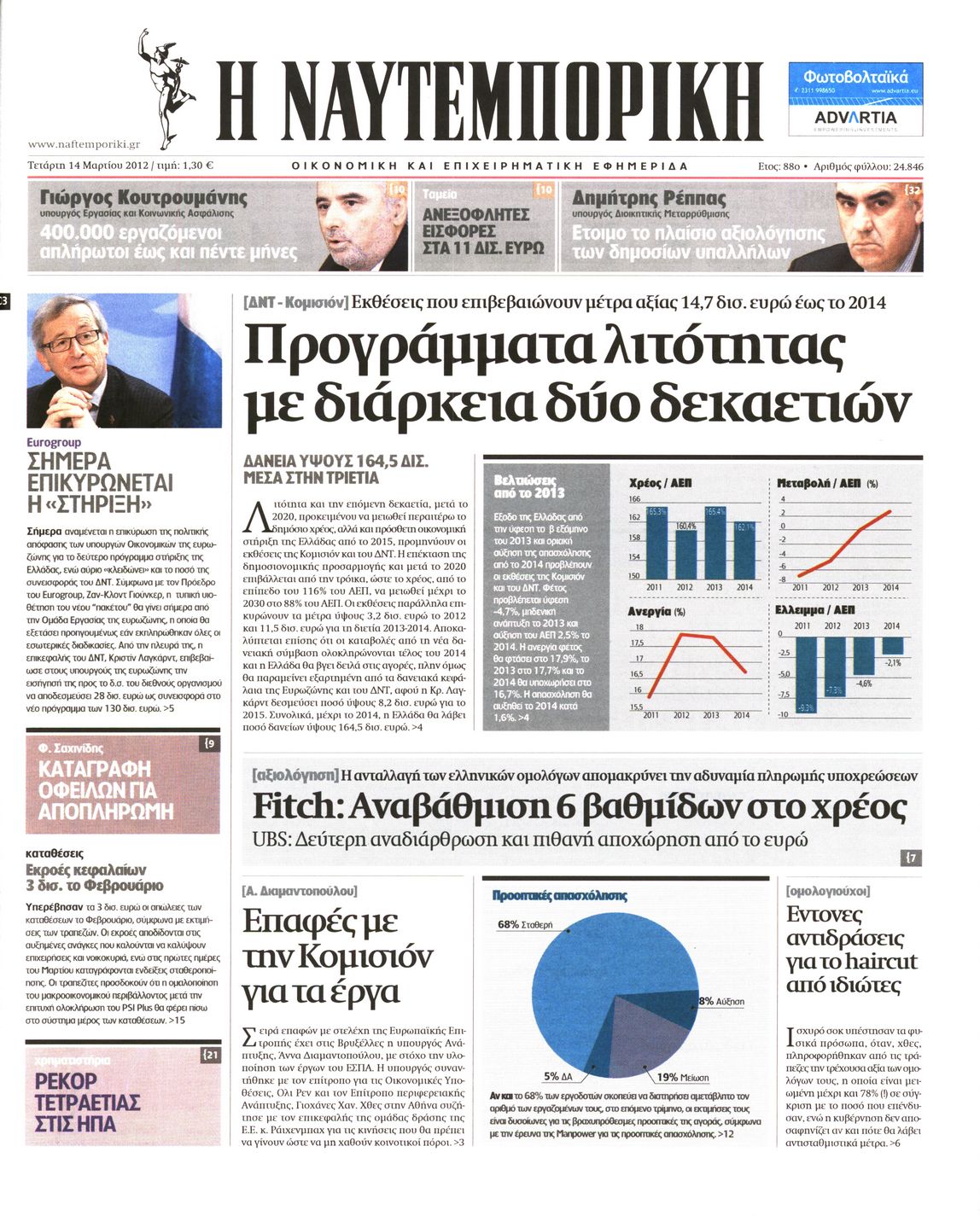 Εξώφυλο εφημερίδας ΝΑΥΤΕΜΠΟΡΙΚΗ 2012-03-14