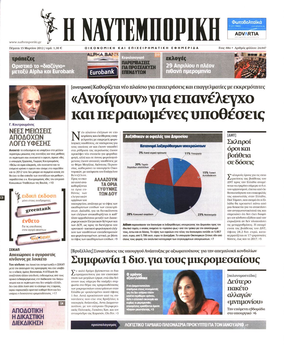 Εξώφυλο εφημερίδας ΝΑΥΤΕΜΠΟΡΙΚΗ 2012-03-15