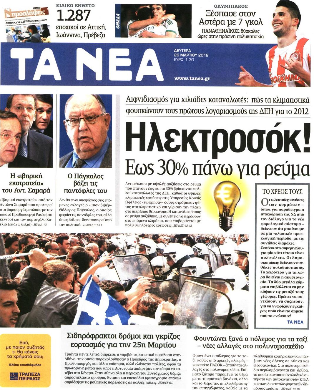 Εξώφυλο εφημερίδας ΤΑ ΝΕΑ 2012-03-26