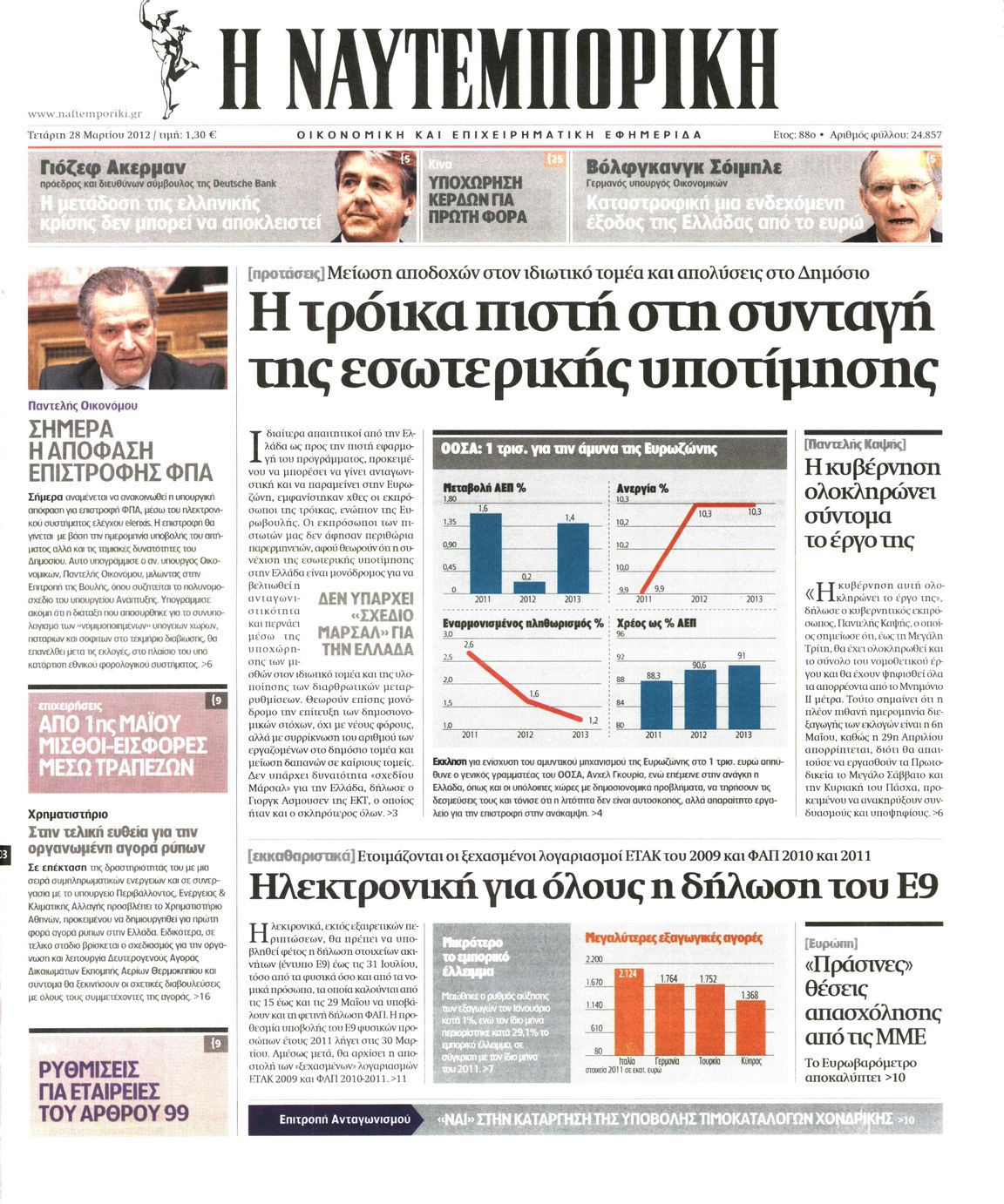 Εξώφυλο εφημερίδας ΝΑΥΤΕΜΠΟΡΙΚΗ 2012-03-28