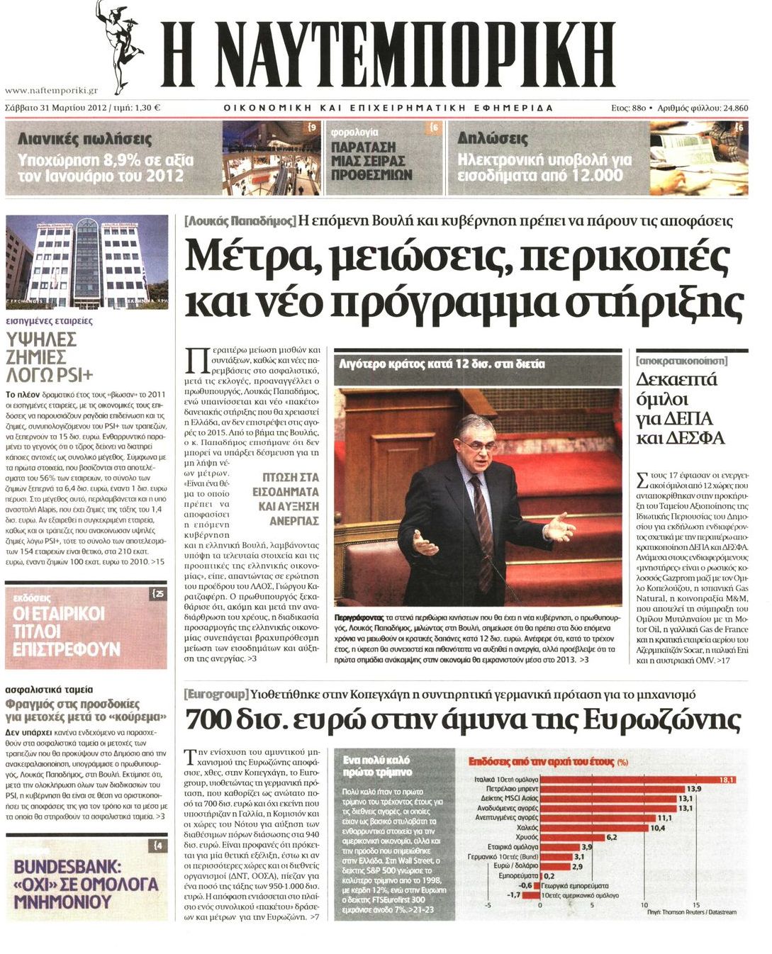 Εξώφυλο εφημερίδας ΝΑΥΤΕΜΠΟΡΙΚΗ 2012-03-31