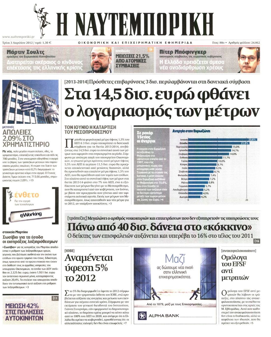Εξώφυλο εφημερίδας ΝΑΥΤΕΜΠΟΡΙΚΗ 2012-04-03